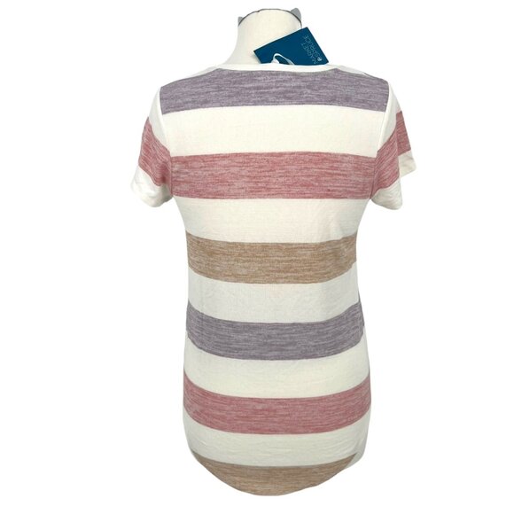 Market & Spruce Striped Short Sleeve Tee Cream Multicolor Size Petite XS NWT - Picture 6 of 9